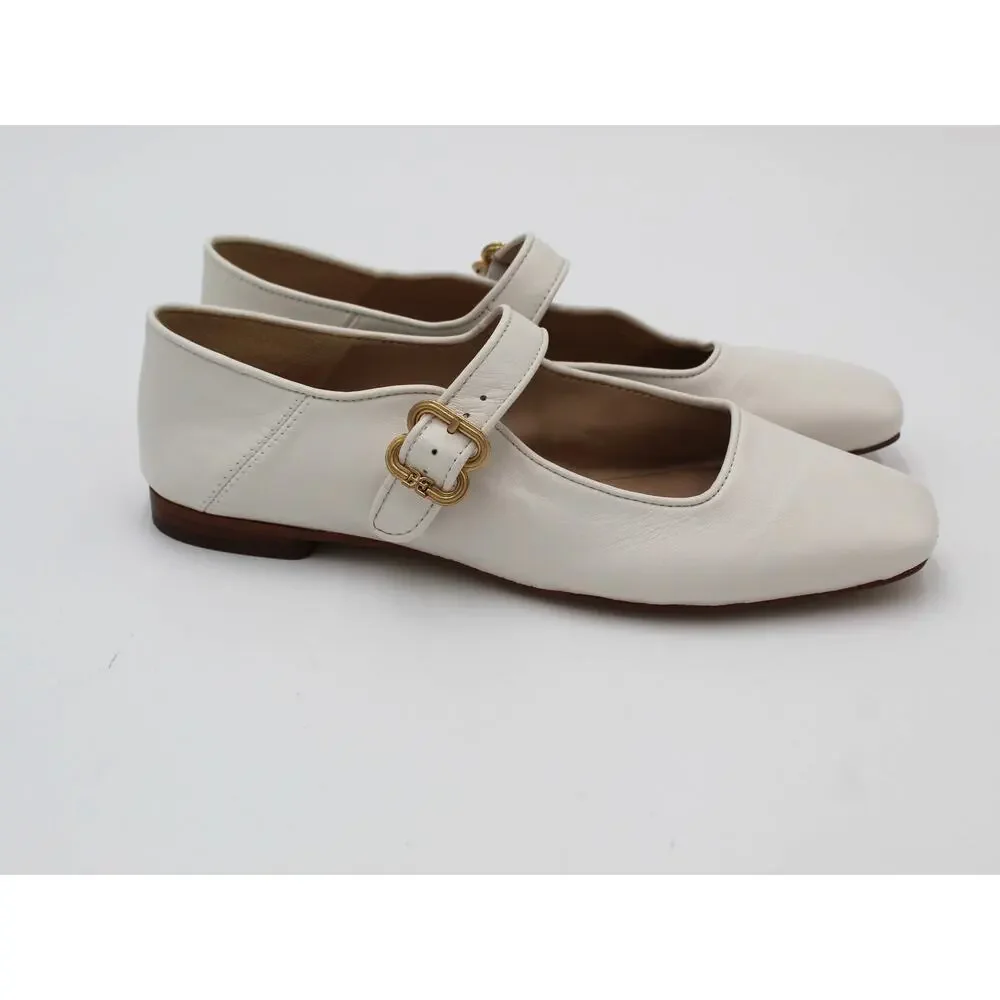 Sam Edelman Mary Jane Ballet Flats Womens 8.5 White Leather Square Toe Preppy